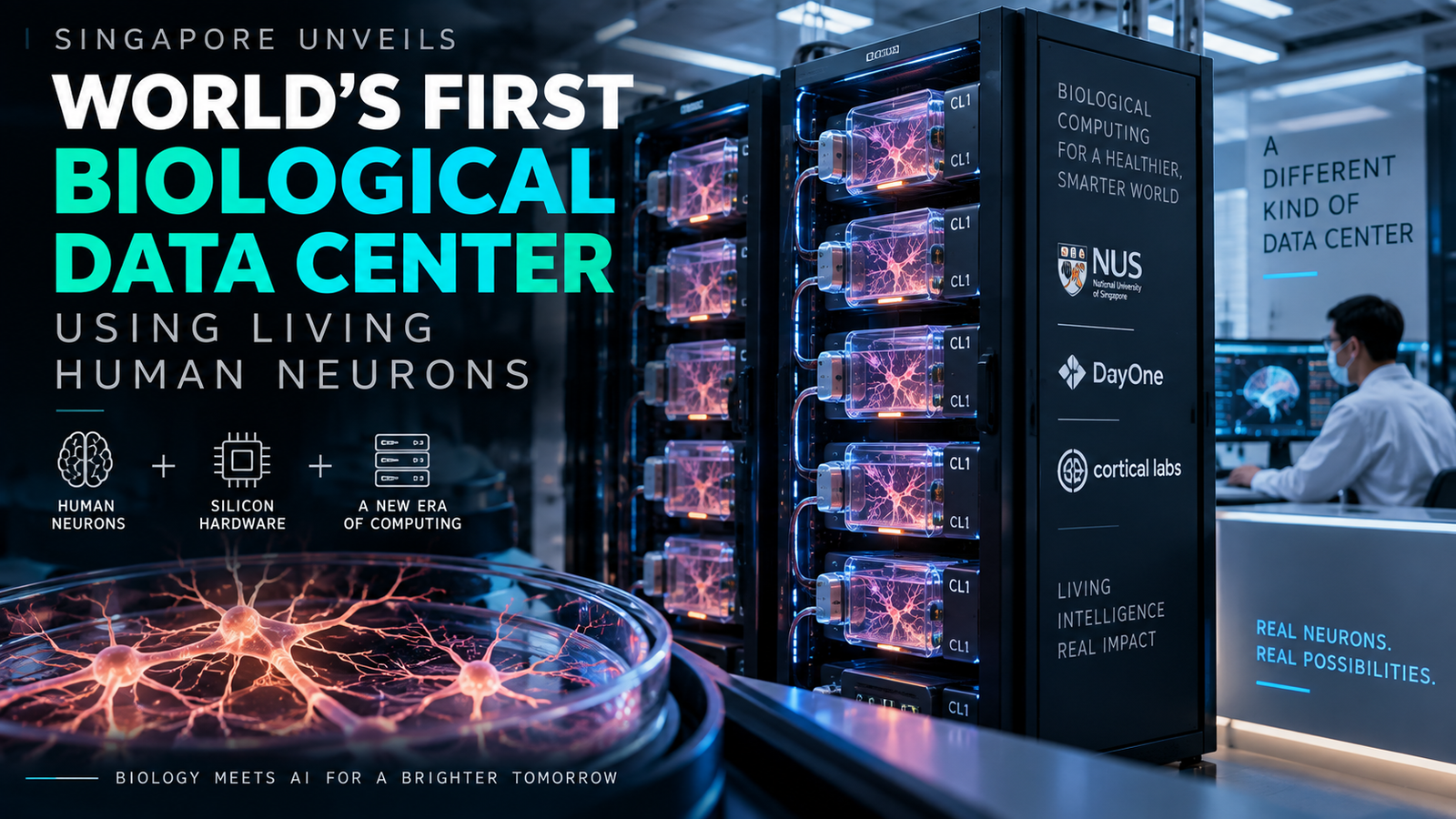 Biological data center using lab-grown human neurons and silicon computing technology in Singapore
