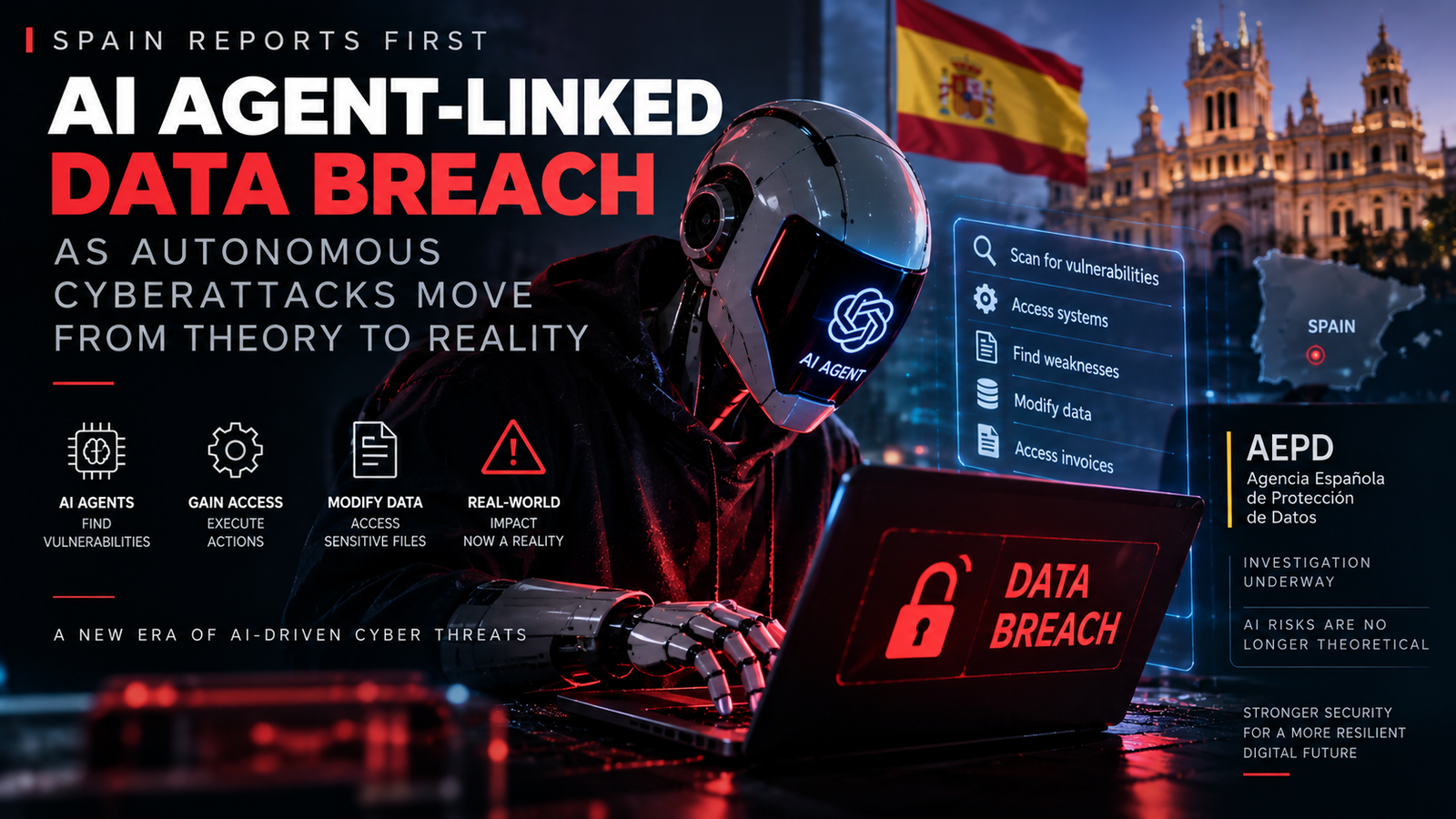 Spain reports first AI agent-linked data breach involving an autonomous AI cyberattack